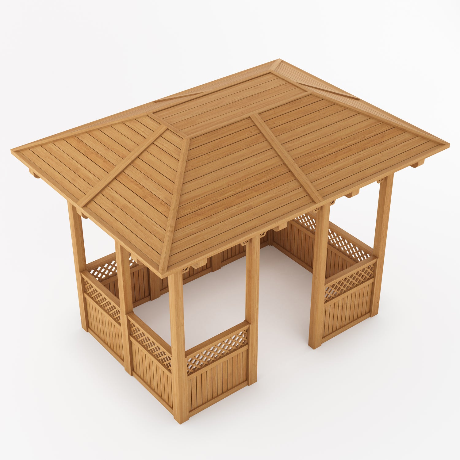 Saratoga Teak Wood Outdoor Garden Gazebo with Decorative Lattice Panels