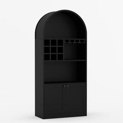 Arcadia Solid Wood Wine Bar Cabinet with Arched Top &amp; Stemware Rack