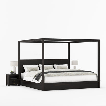 Orlando Solid Wood Canopy Platform Bedroom Set With Dresser, Nightstand, Bedside Bench &amp; Mirror