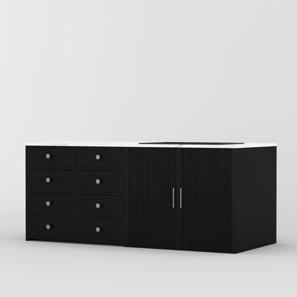 Sonoma Fluted 84&quot; Kitchen Island with Sink Cut-Out &amp; Matching Stools