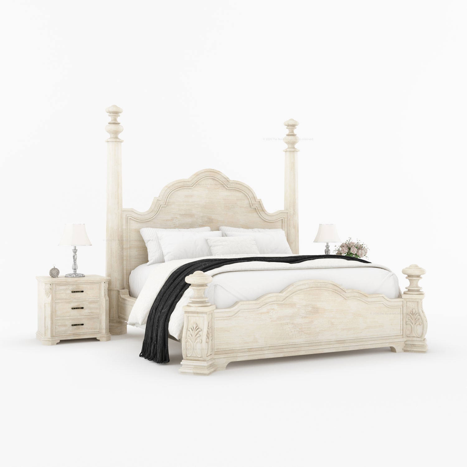 Alexander Hand-Carved Solid Wood Four Poster Bed