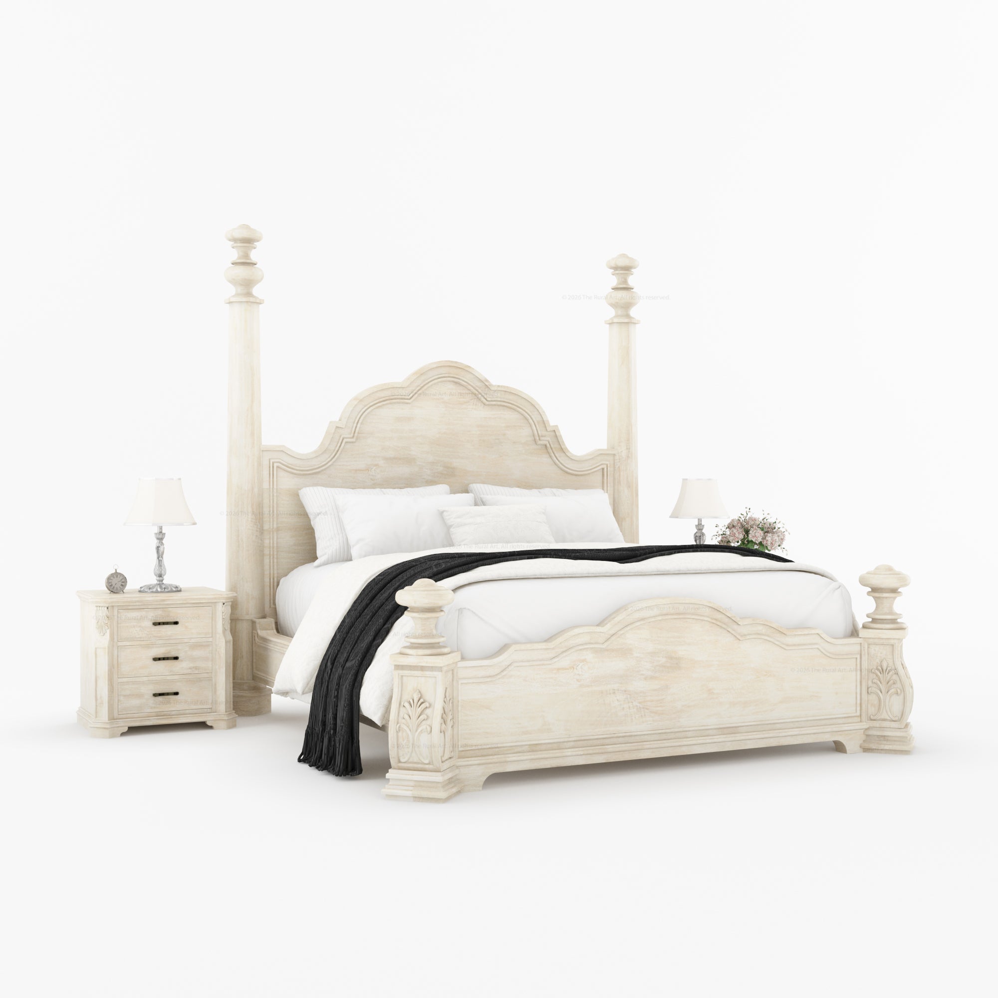 Alexander Hand-Carved Solid Wood Four Poster Bed