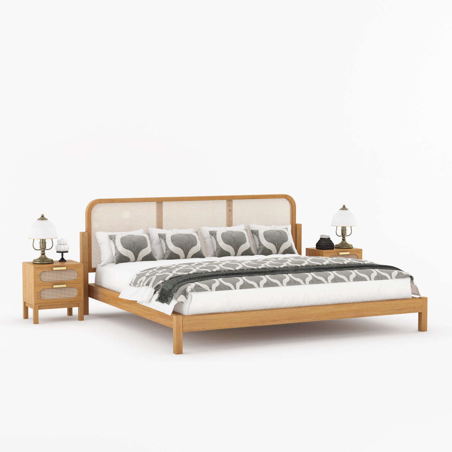 Davis Solid Wood Platform Bed with Cane Headboard