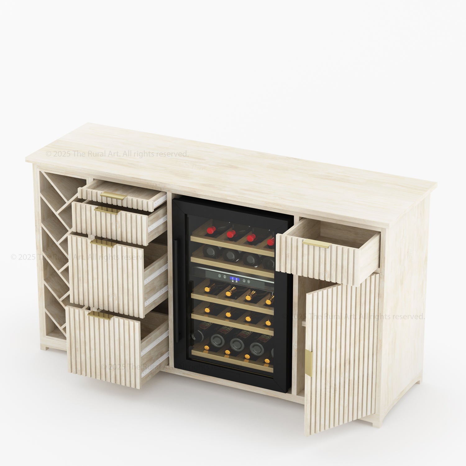 Florida Modern Fluted Wine Bar Cabinet with Mini Fridge Space