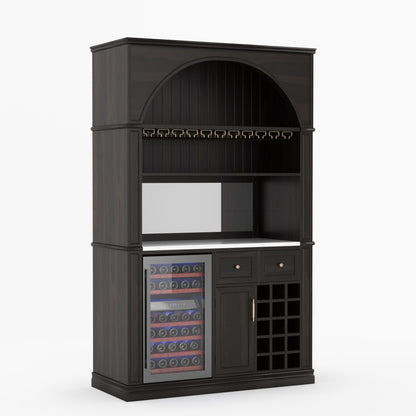 Douglas Arch Wine Bar Cabinet with Fridge Space &amp; Marble Countertop