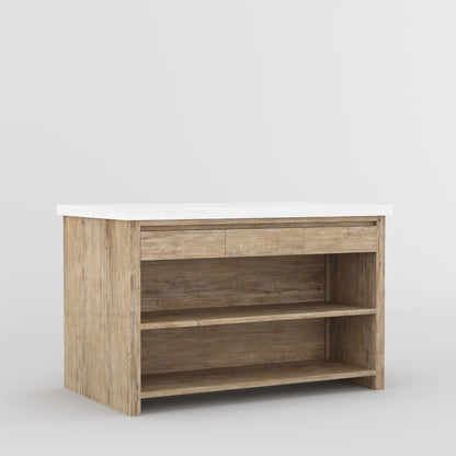 Dothan Solid Wood Kitchen Island with Quartz Top &amp; Seating