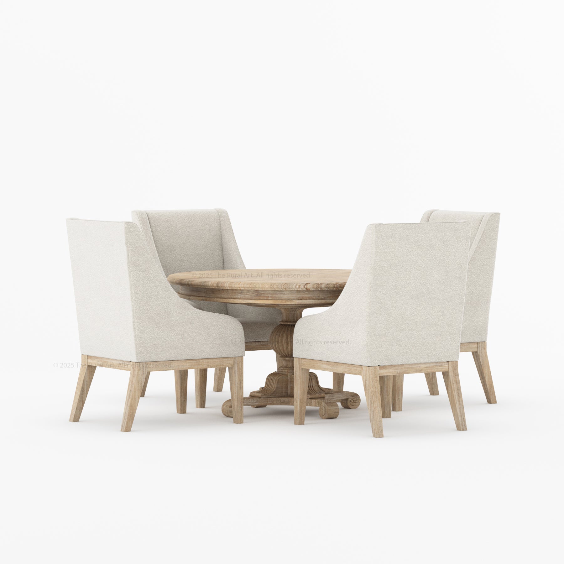 Phoenix Solid Wood Pedestal Dining Table &amp; Upholstered Armchair Set