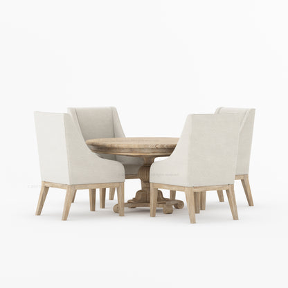 Phoenix Solid Wood Pedestal Dining Table &amp; Upholstered Armchair Set