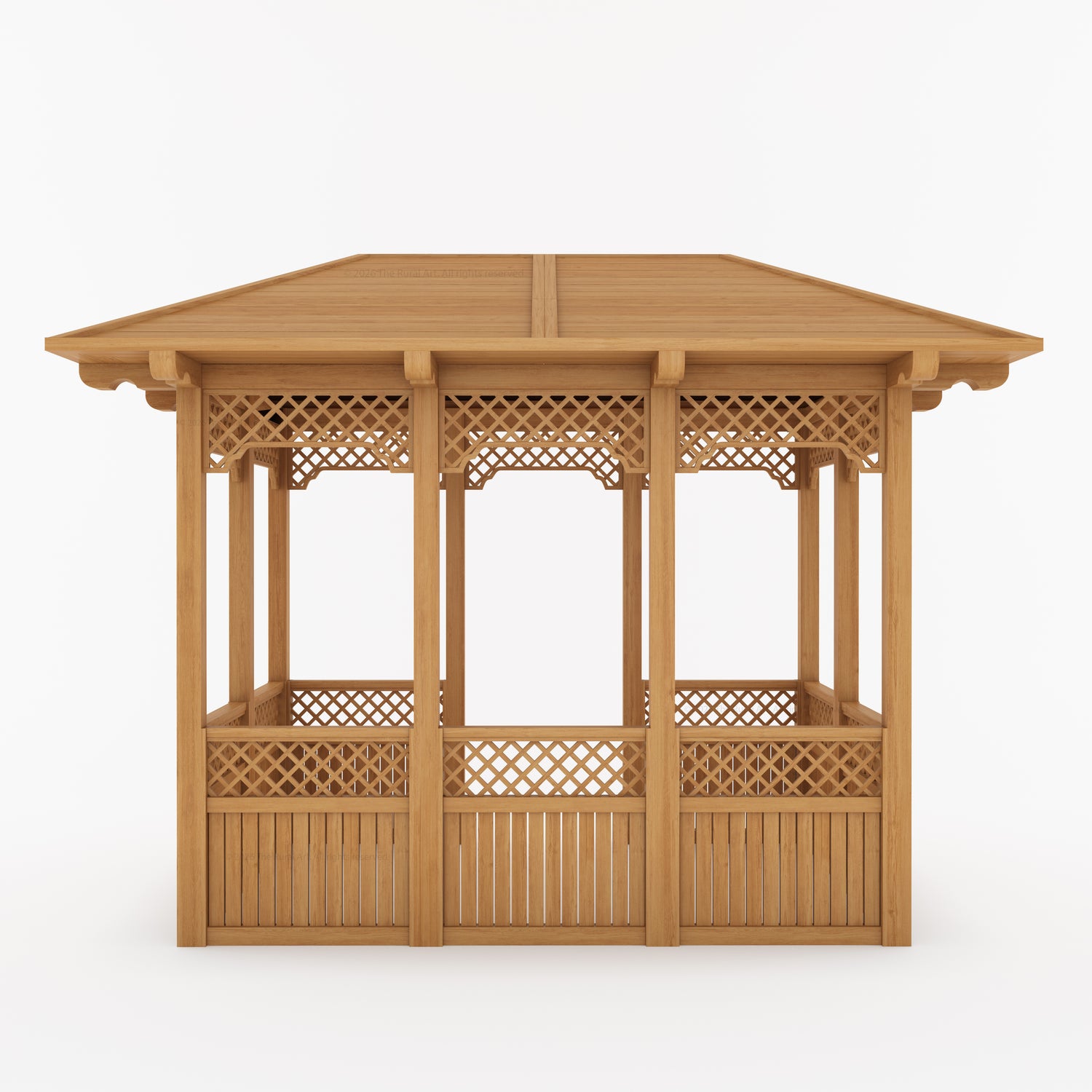 Saratoga Teak Wood Outdoor Garden Gazebo with Decorative Lattice Panels