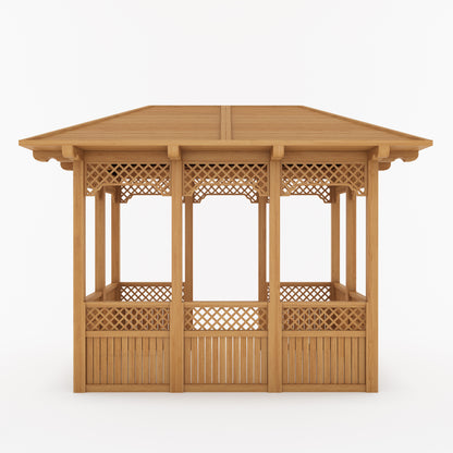Saratoga Teak Wood Outdoor Garden Gazebo with Decorative Lattice Panels