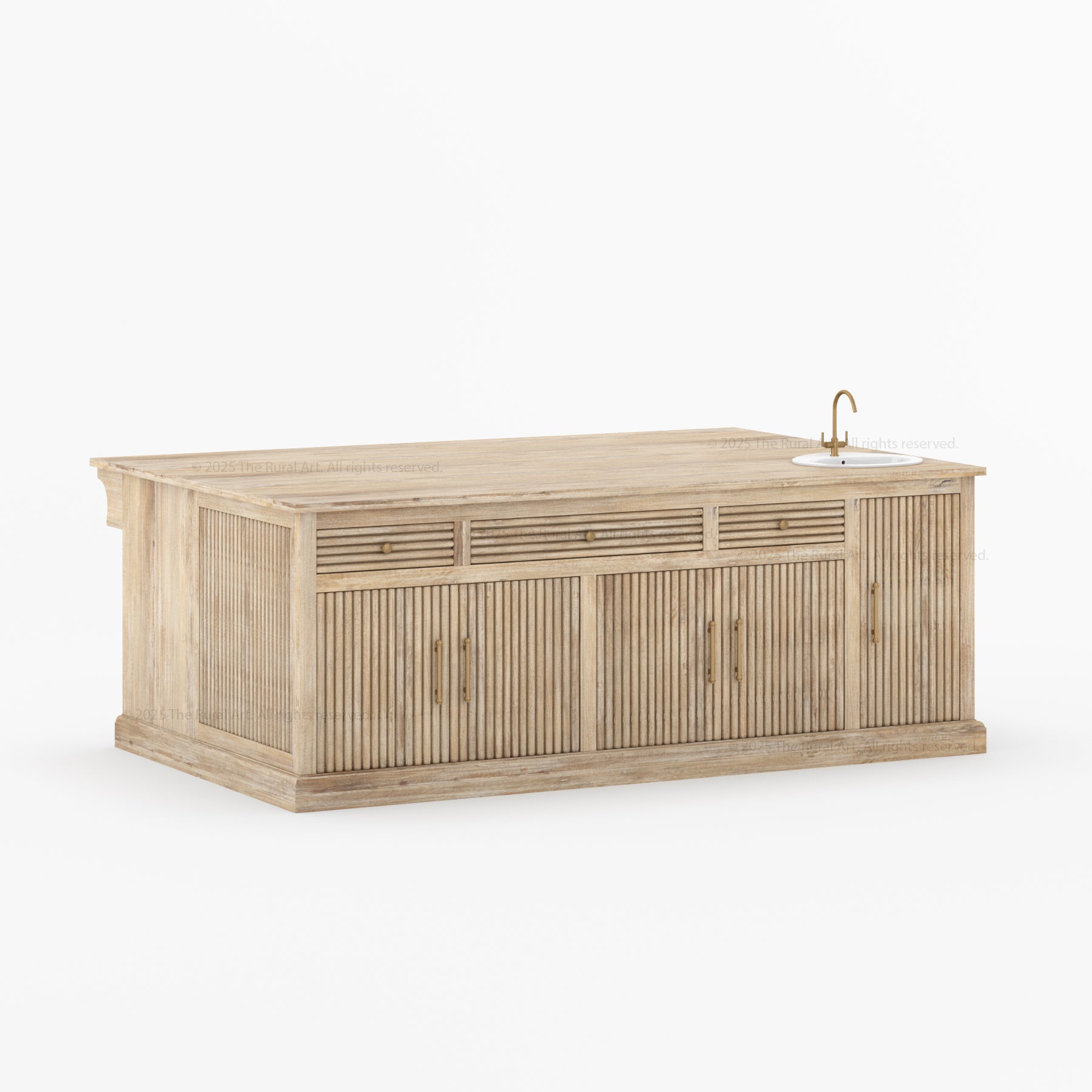 Sonoma Fluted Kitchen Island with Sink &amp; Quartz Top