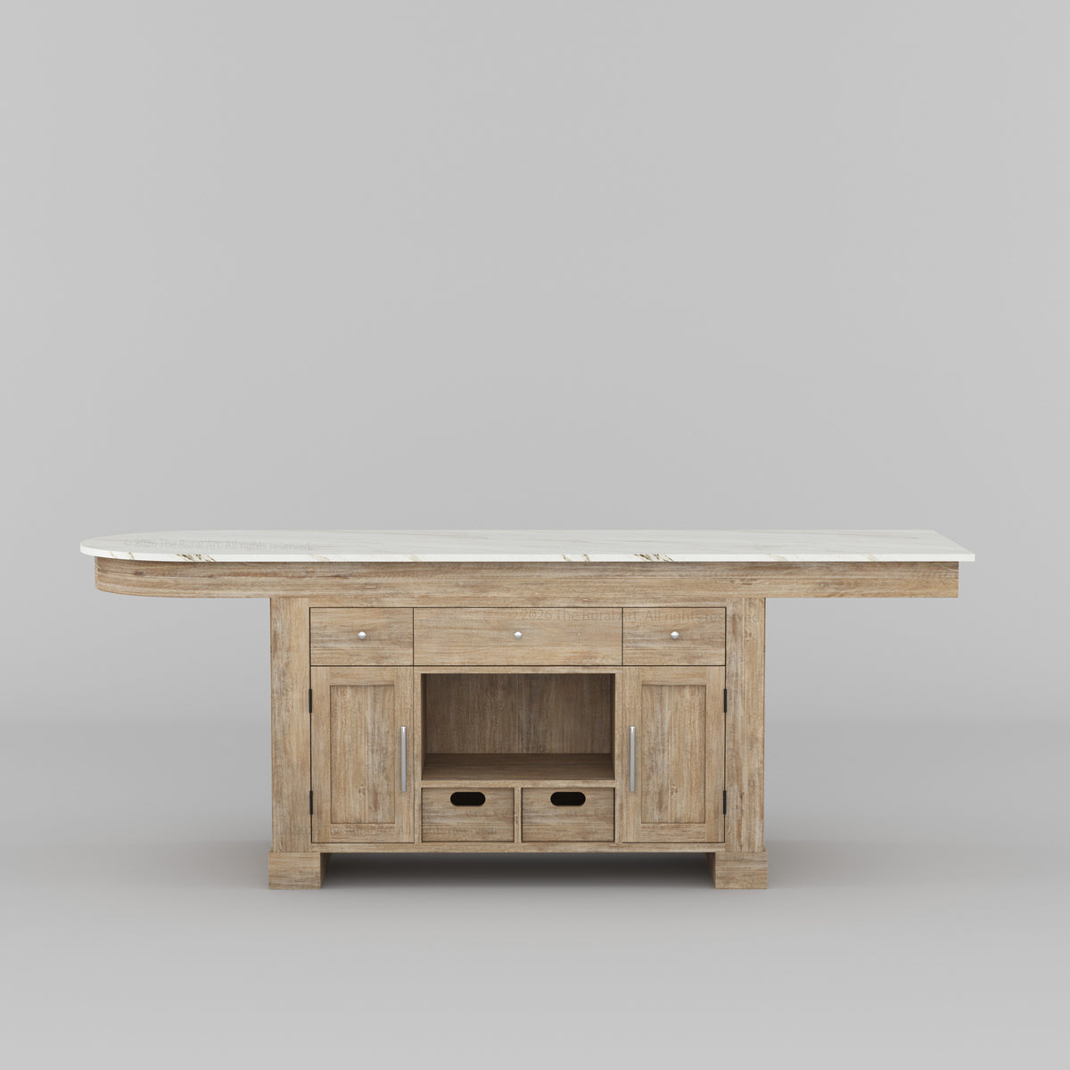 Portland Solid Wood Kitchen Island with Marble Countertop and Optional Stool Set