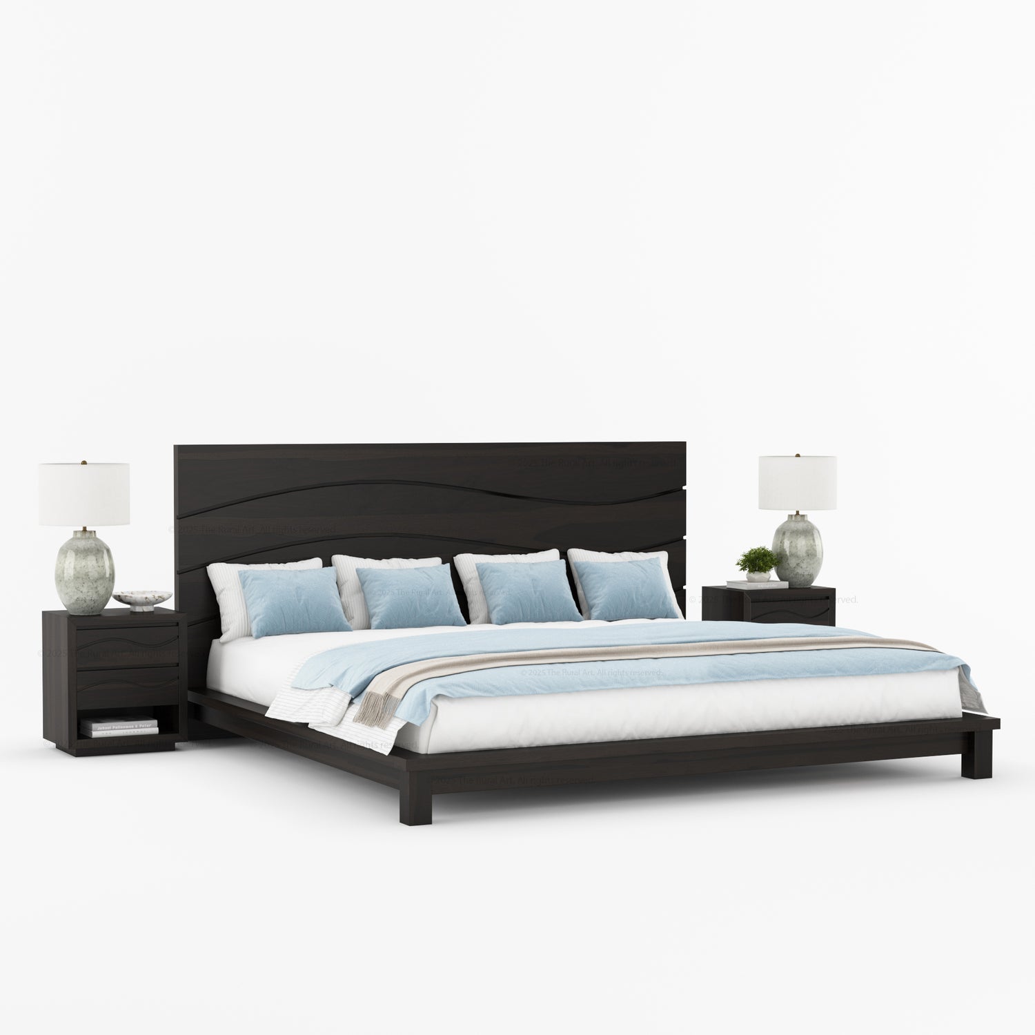 Seabrook Solid Wood Platform Bed with Wave-Carved Headboard