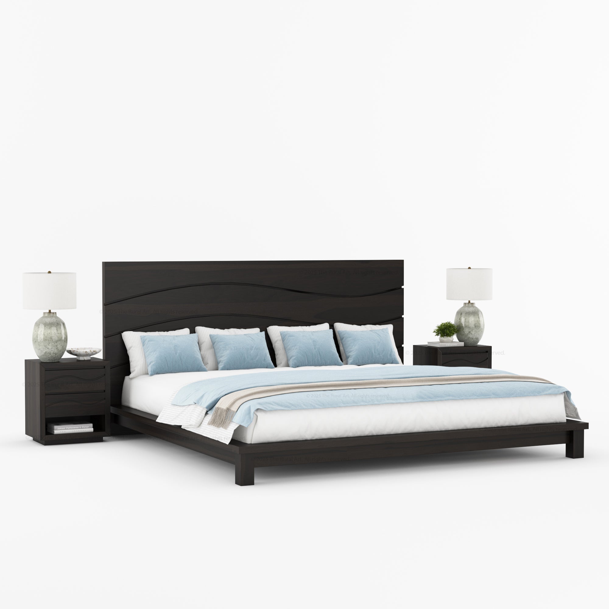Seabrook Solid Wood Platform Bed with Wave-Carved Headboard
