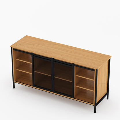 Dallas Industrial Bar Cabinet Solid Wood Iron Sliding Mesh Doors