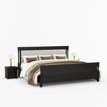 Verona Rustic Solid Wood Tall Headboard Upholstered Bed