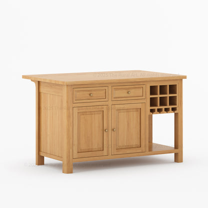 Trenton Solid Wood Kitchen Island – Drop Leaf Countertop &amp; Wine Storage