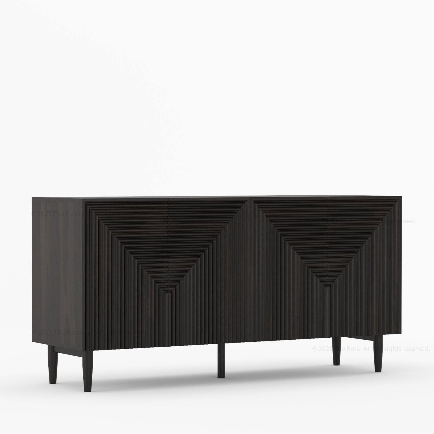 Chicago Geometric Carved Black Solid Wood Sideboard Buffet