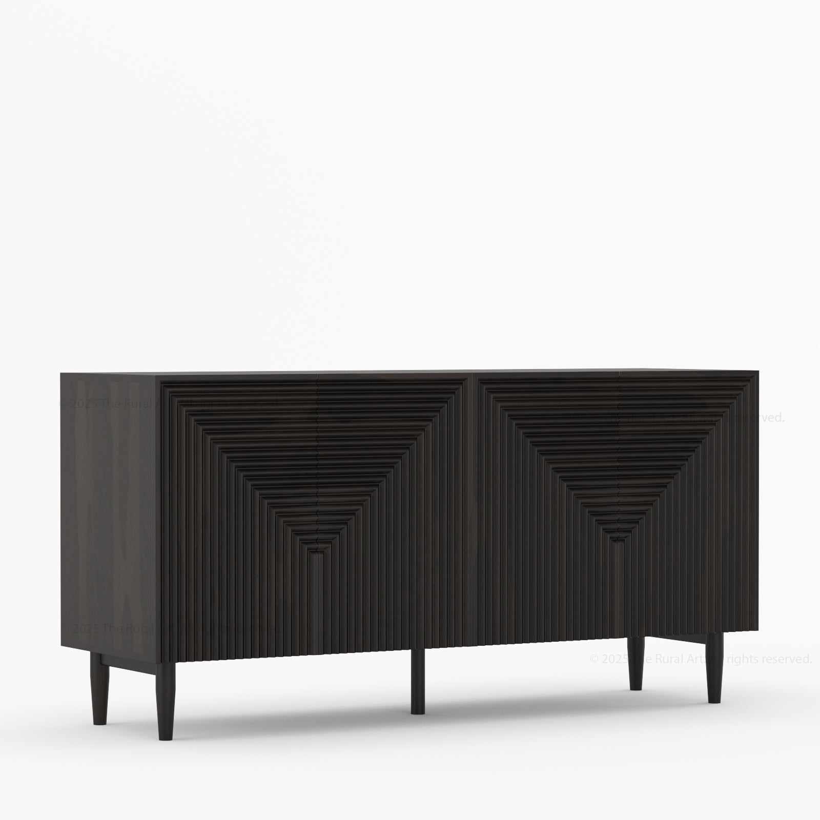 Chicago Geometric Carved Black Solid Wood Sideboard Buffet