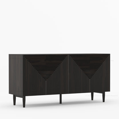 Chicago Geometric Carved Black Solid Wood Sideboard Buffet