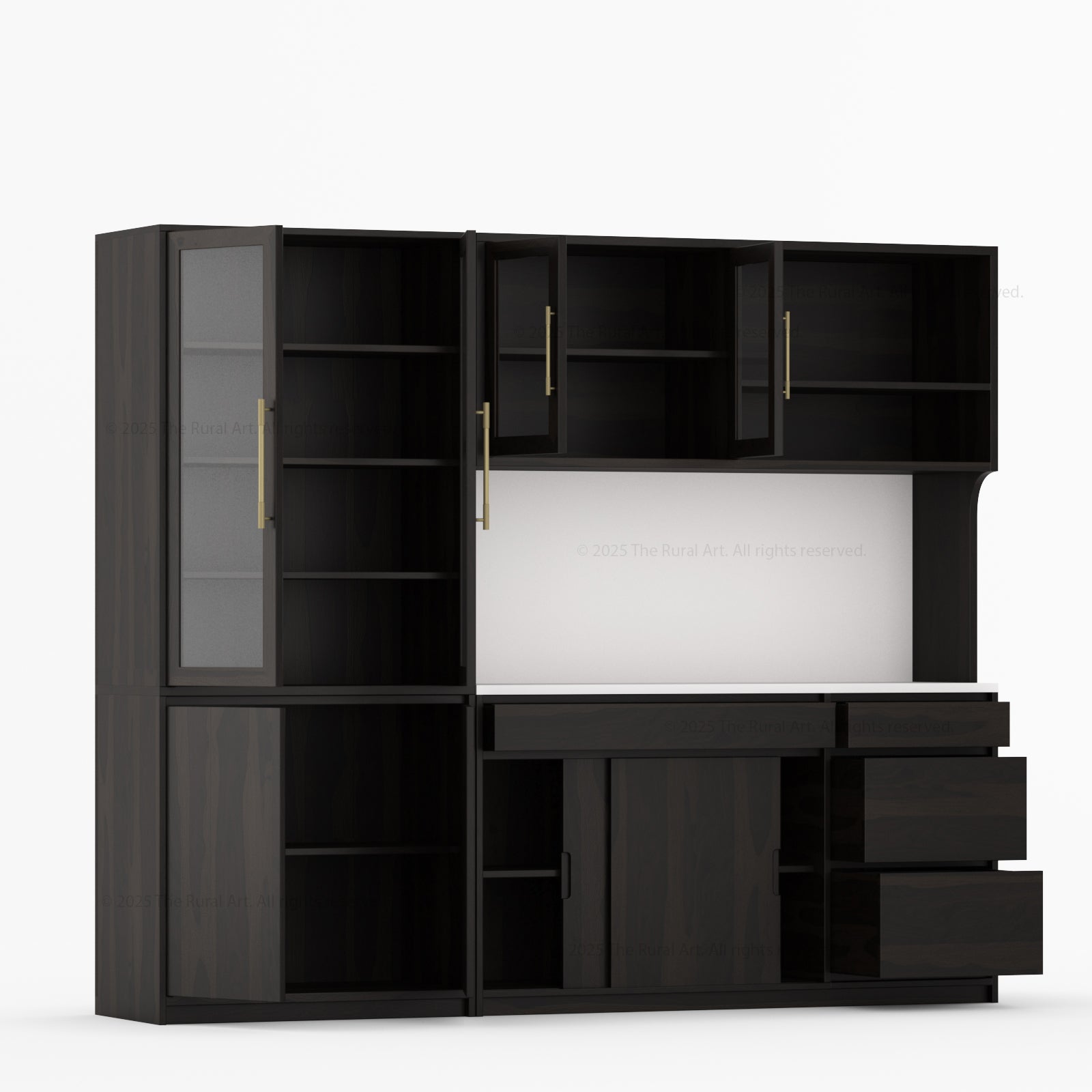 Girtin Solid Wood Wine &amp; Coffee Bar Hutch with White Quartz Countertop – 99” Width