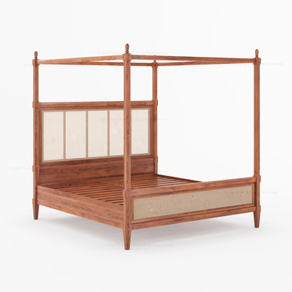 Hayward Solid Wood Four Poster Canopy Bed with Cane Headboard