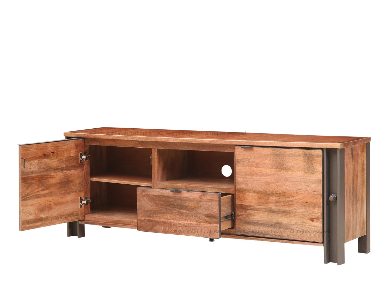 Montclair Solid Wood Industrial TV Stand Media Console