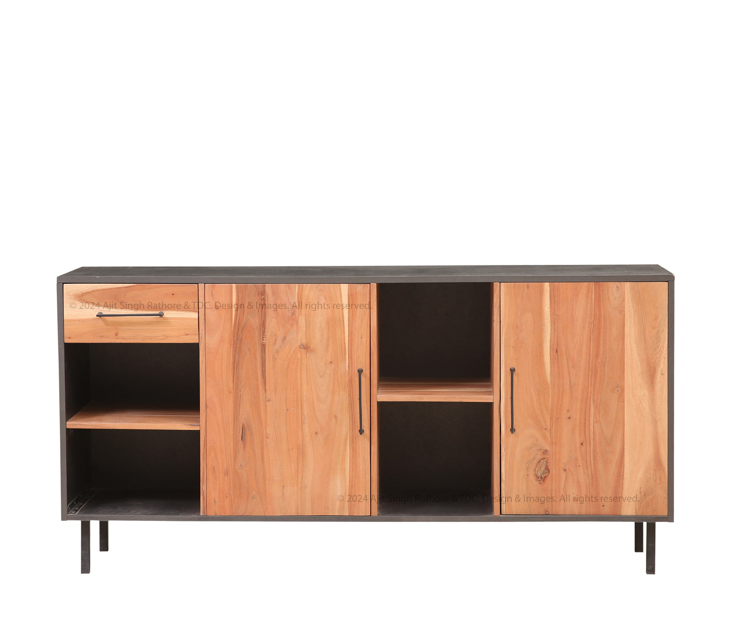 Rustic Industrial Solid Wood and Metal Sideboard Modern Storage Cabinet