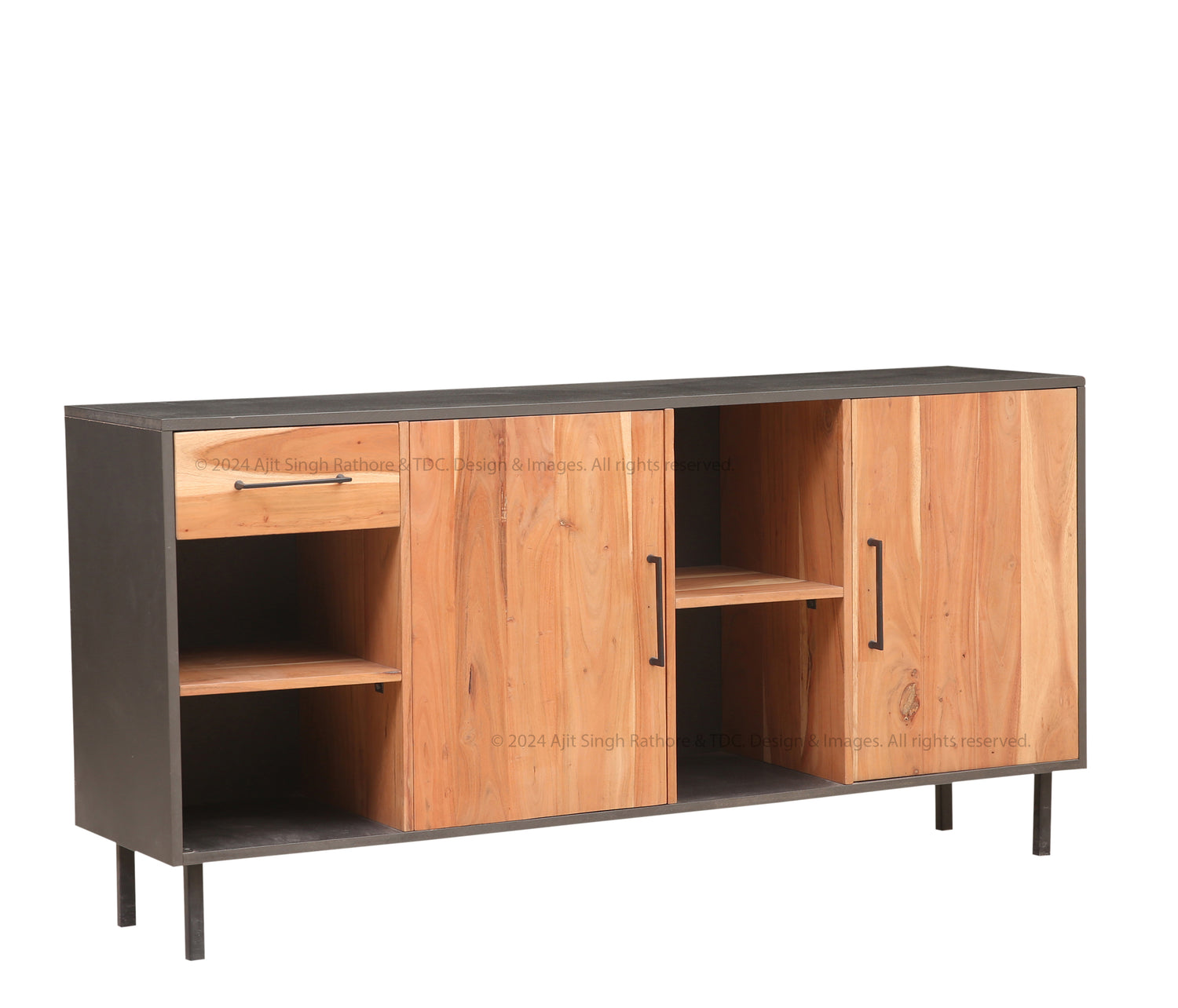 Rustic Industrial Solid Wood and Metal Sideboard Modern Storage Cabinet