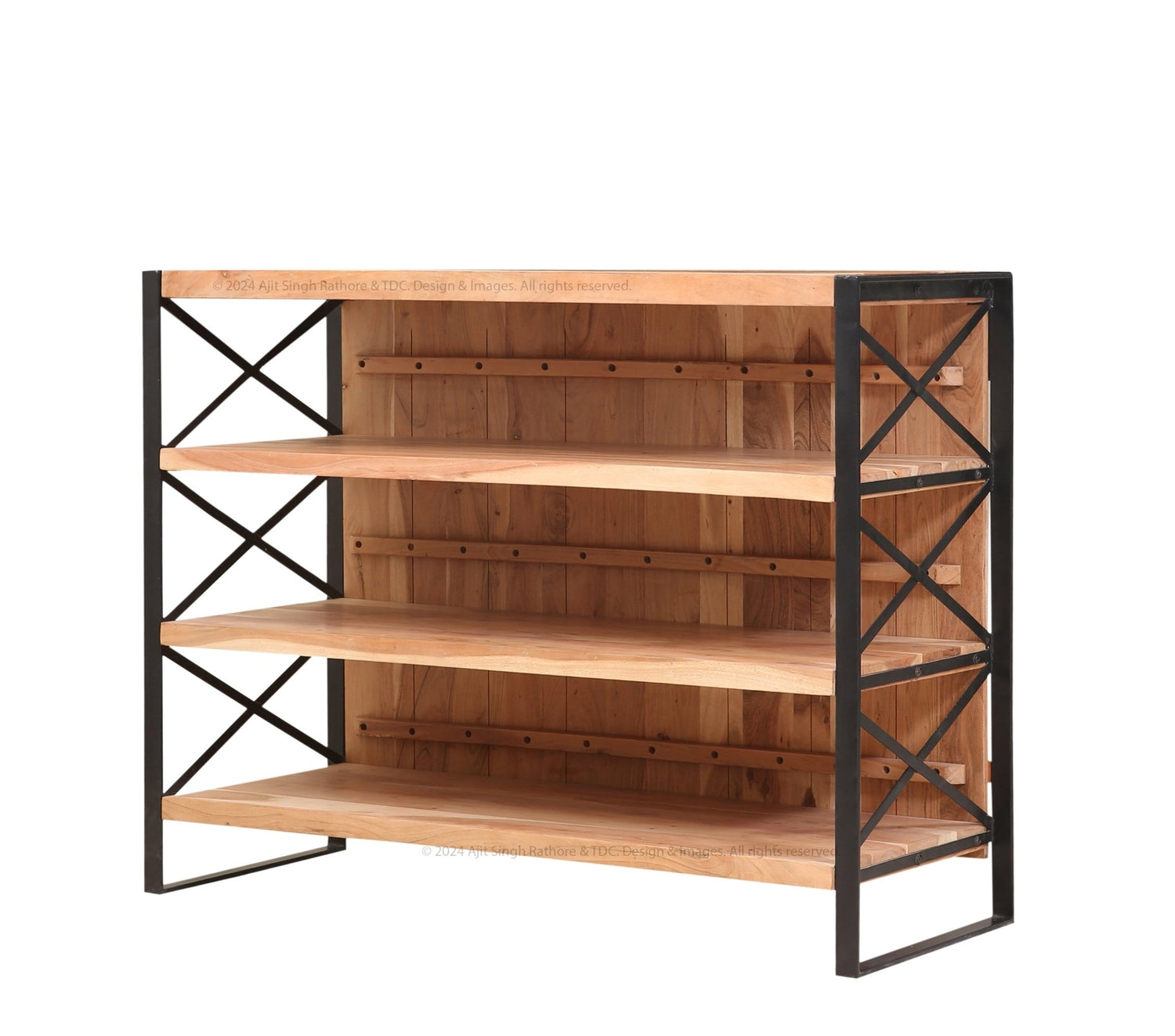 Houston Industrial Rustic Bar Cabinet – Solid Wood &amp; Metal Frame