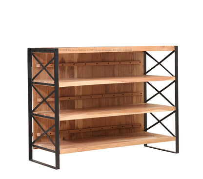 Houston Industrial Rustic Bar Cabinet – Solid Wood &amp; Metal Frame
