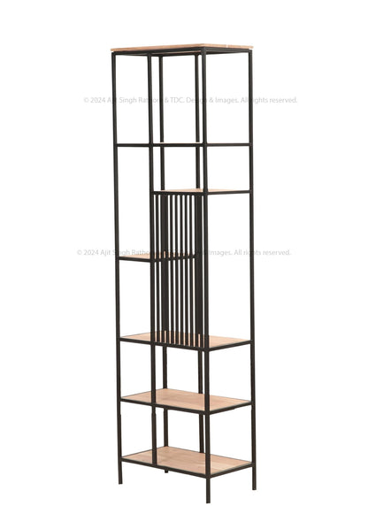 New Rochelle Tall Industrial Bookshelf – Iron &amp; Solid Wood Storage Unit