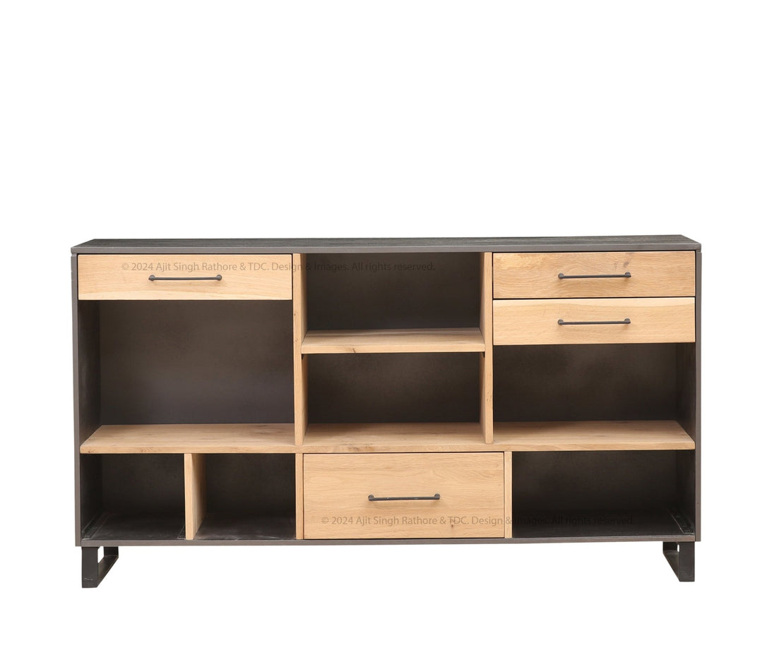 Solid Wood and Iron Open Shelves Buffet Sideboard Ridgewood Industrial
