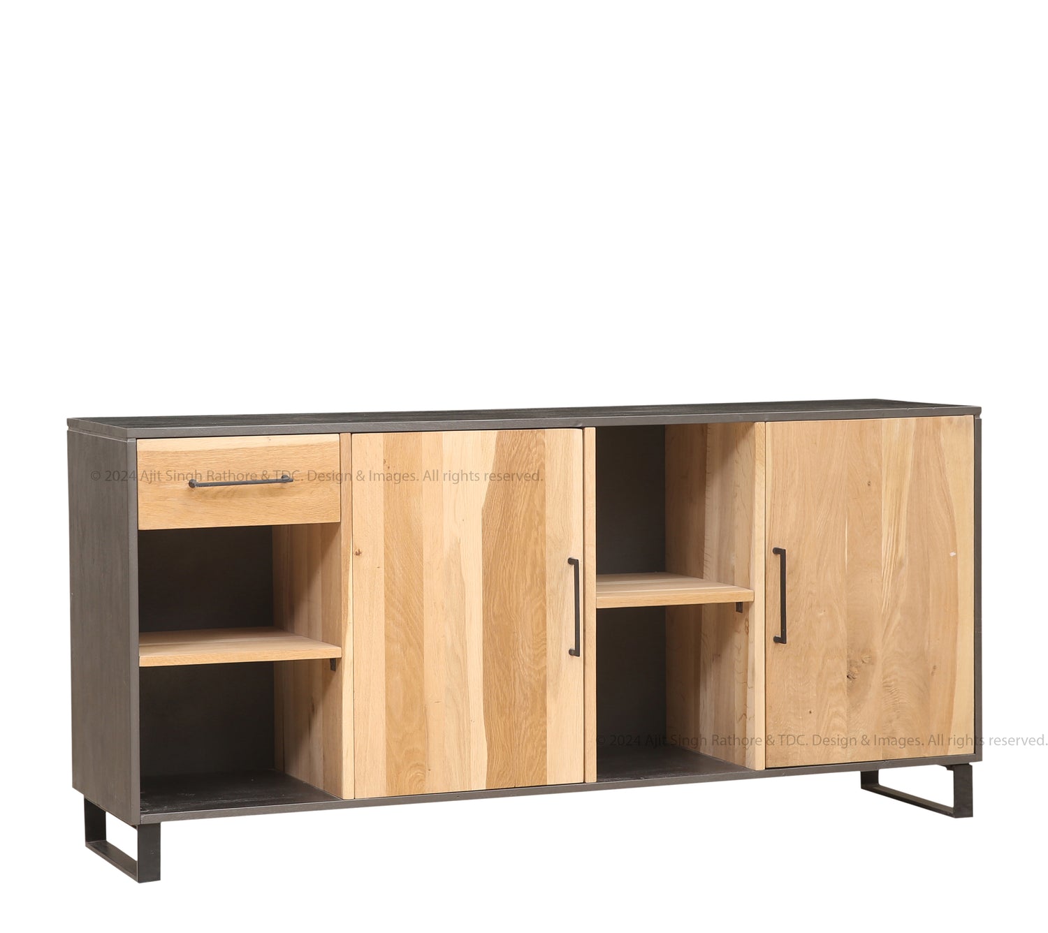 Rustic Industrial Solid Wood and Metal Sideboard Modern Storage Cabinet