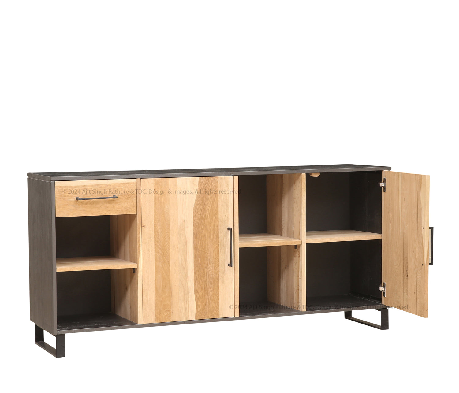 Rustic Industrial Solid Wood and Metal Sideboard Modern Storage Cabinet