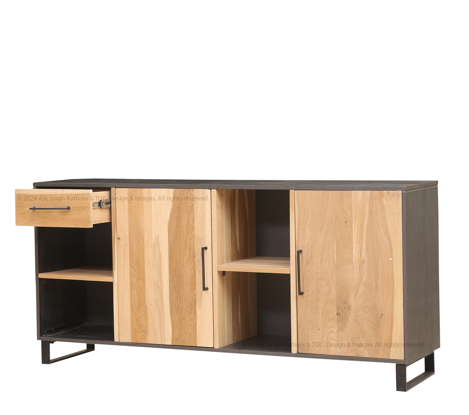 Rustic Industrial Solid Wood and Metal Sideboard Modern Storage Cabinet