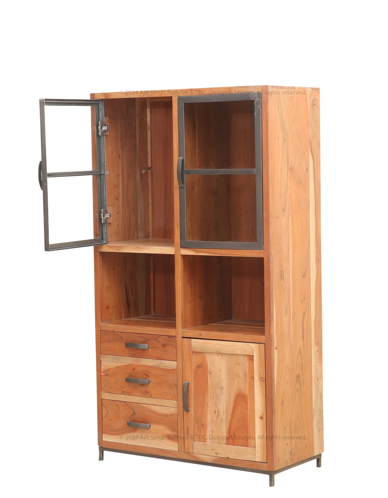 Trenton Industrial Solid Wood China Cabinet Hutch