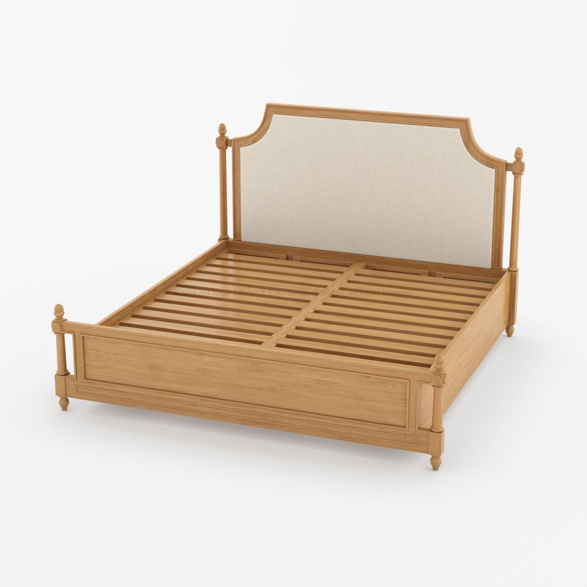 Savannah Teak Wood Bed with High Upholstered Headboard