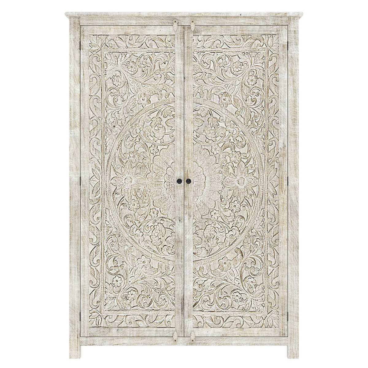 Napa Valley Handcarved Weathered Solid Wood Large White Wardrobe Armoire