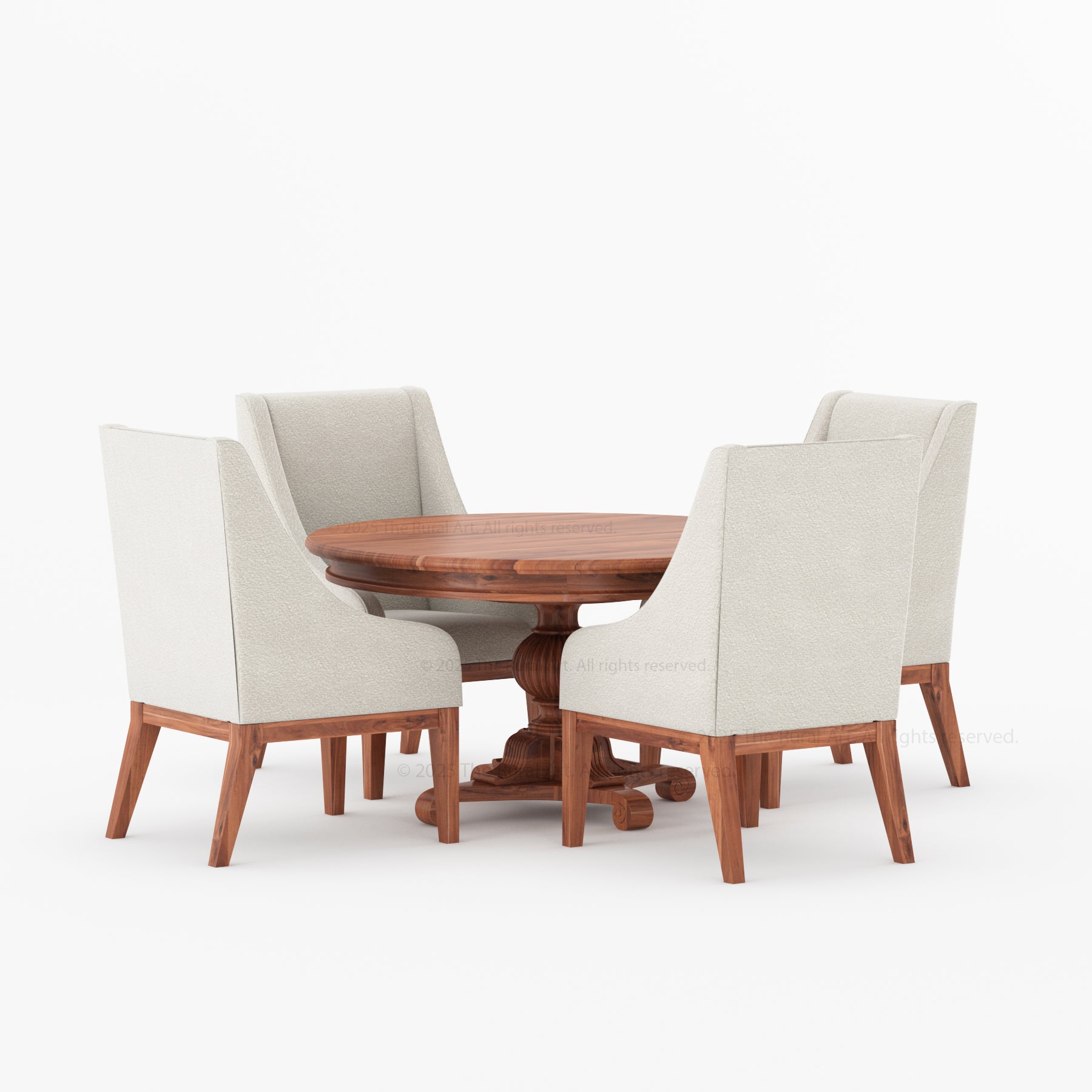 Phoenix Solid Wood Pedestal Dining Table &amp; Upholstered Armchair Set