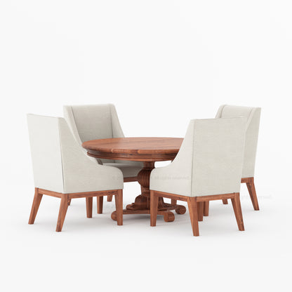 Phoenix Solid Wood Pedestal Dining Table &amp; Upholstered Armchair Set