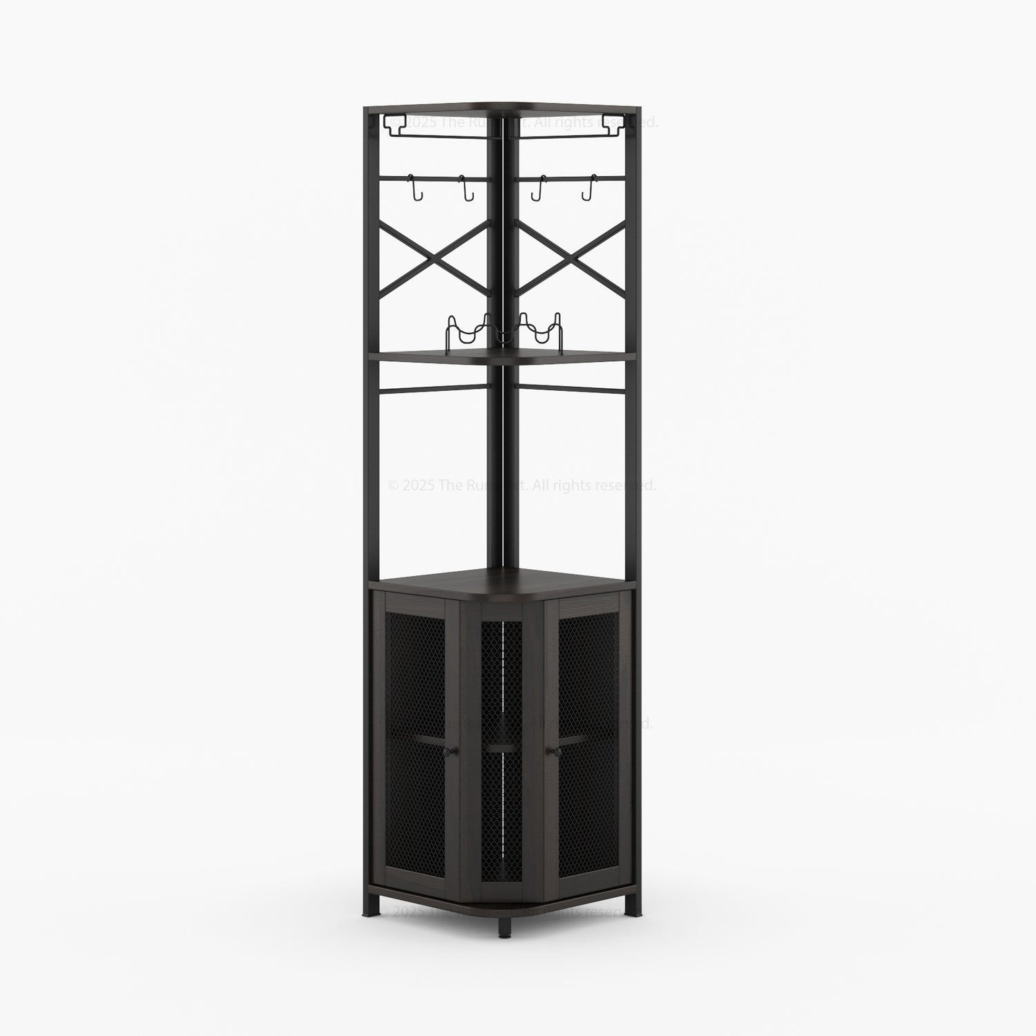 Jasper Solid Wood Corner Wine Bar Cabinet with Glass Rack &amp; Storage