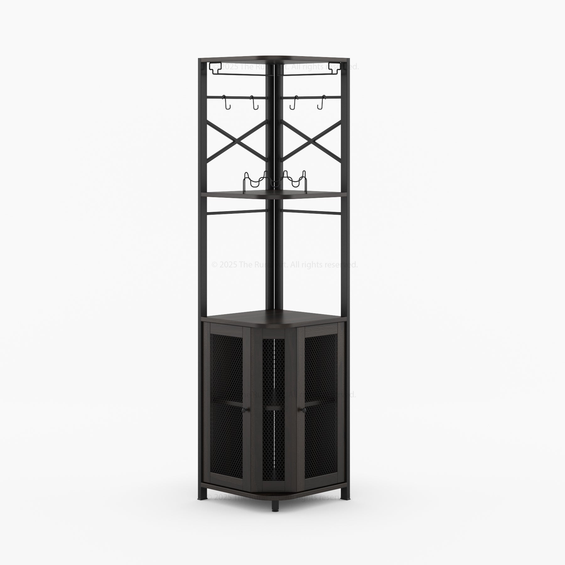 Jasper Solid Wood Corner Wine Bar Cabinet with Glass Rack &amp; Storage