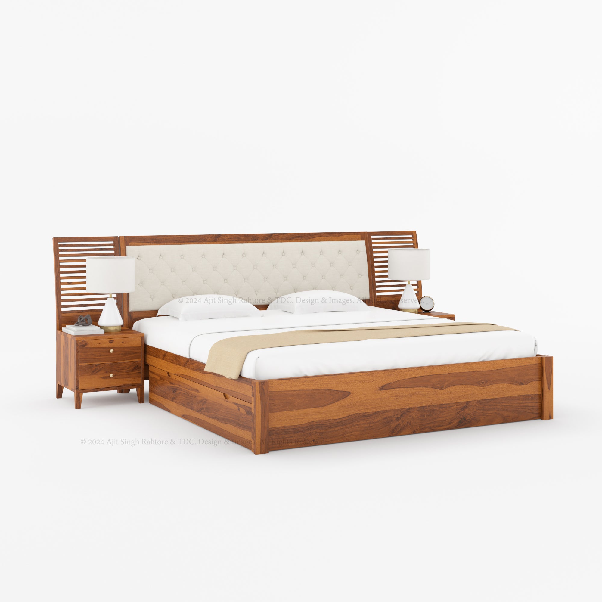 Roselle Storage Bed with Upholstery Headboard