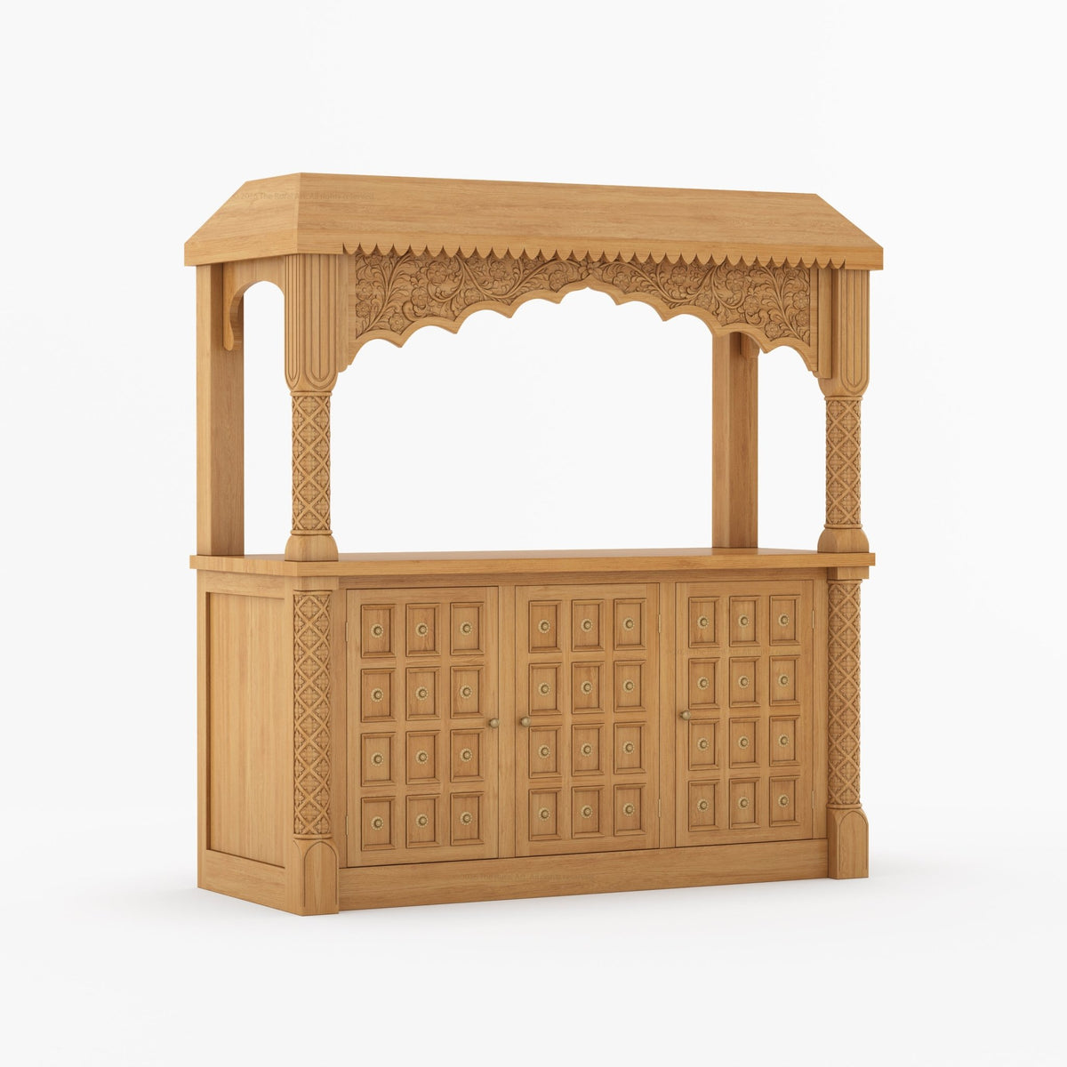 Monterey Hand-Carved Solid Wood Wine Bar Sideboard Cabinet