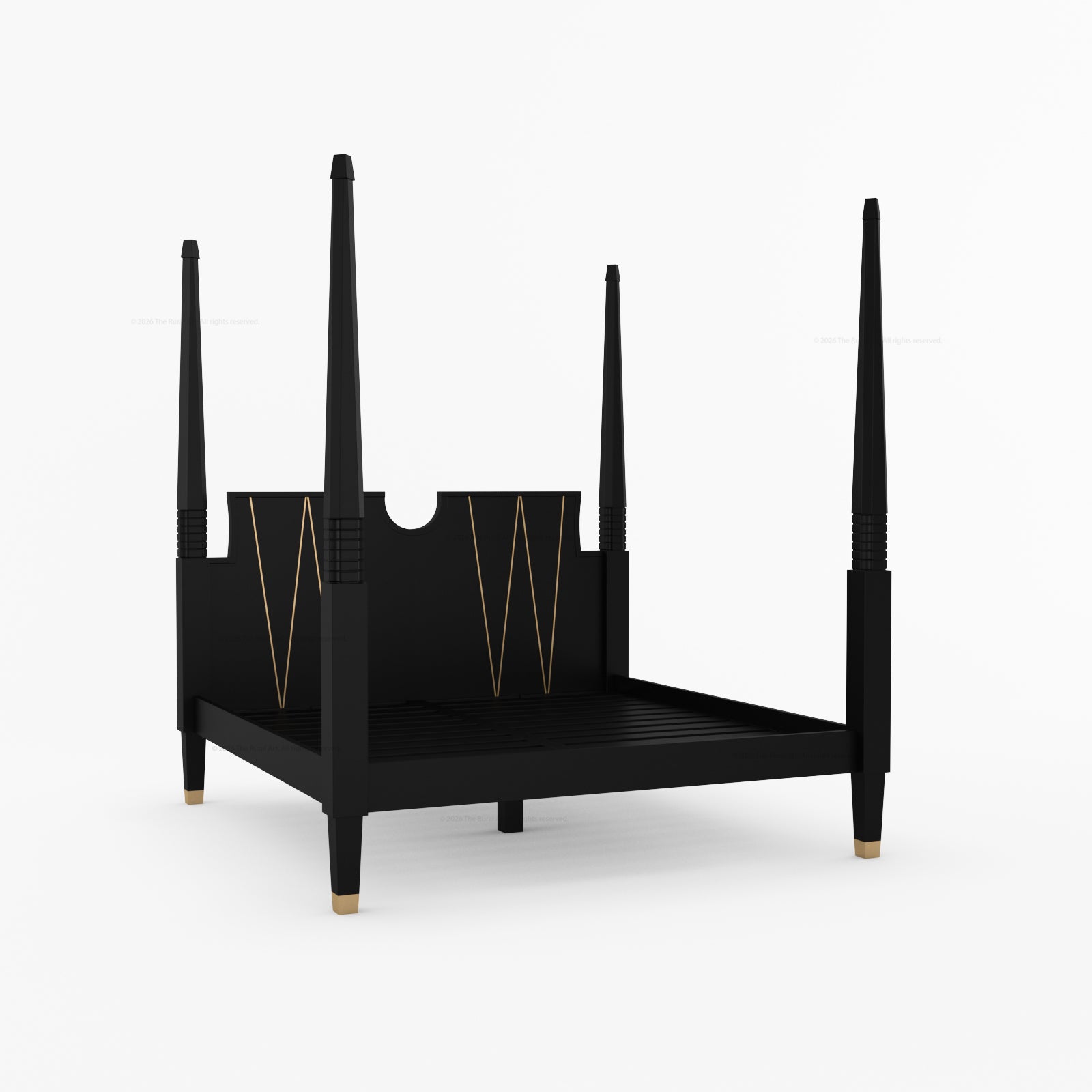 Troy Solid Wood Four Poster Bed with Brass Detailing