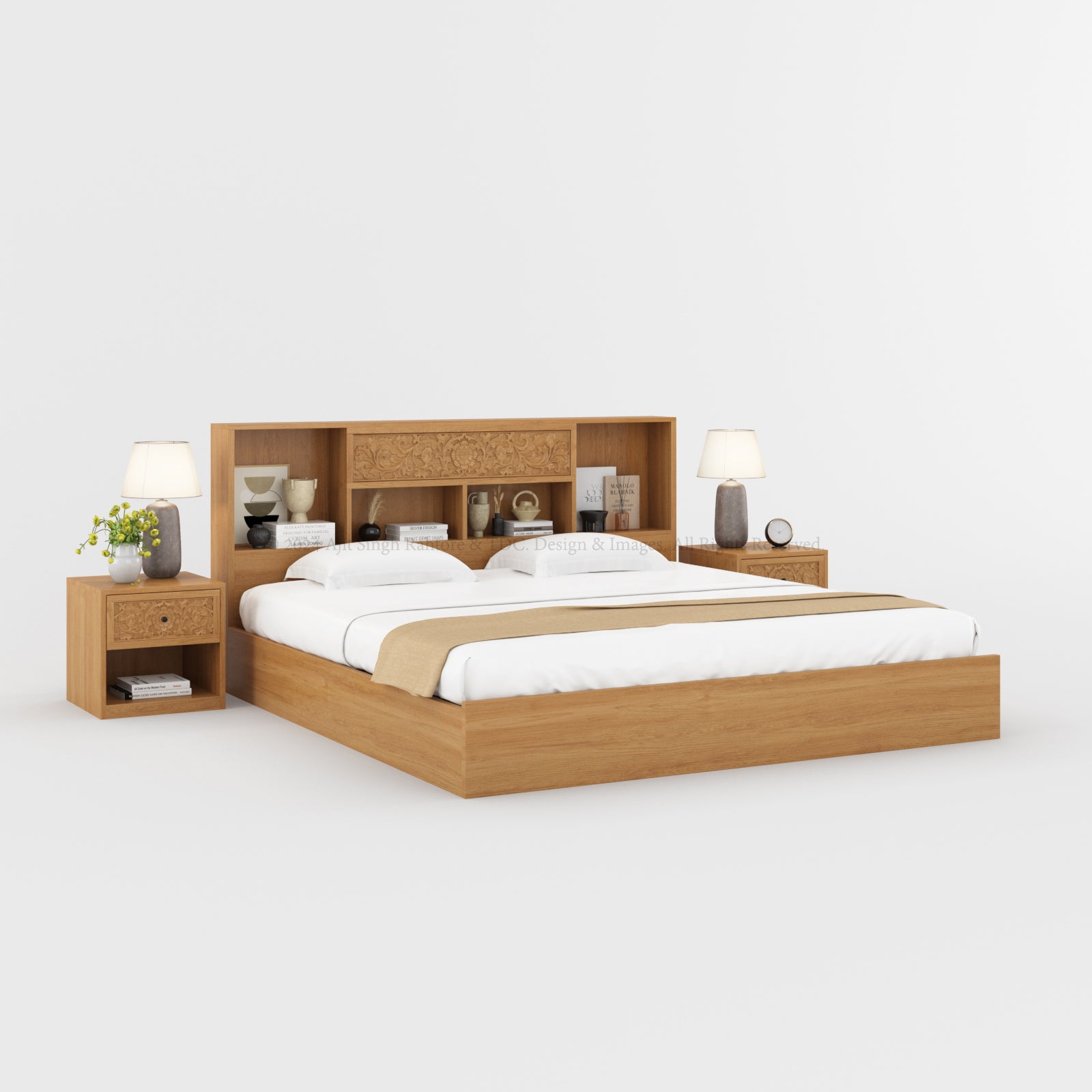 Elizabeth Teak Wood Platform Bookcase Bed