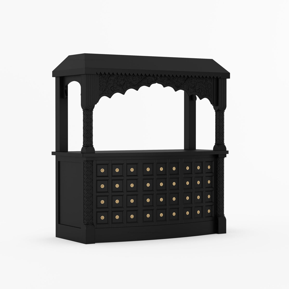 Monterey Hand-Carved Canopy Wine Bar Counter with Wine Fridge Space &amp; Bottle Storage