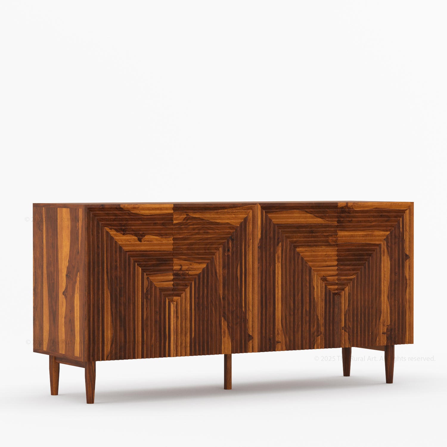 Chicago Geometric Carved Black Solid Wood Sideboard Buffet