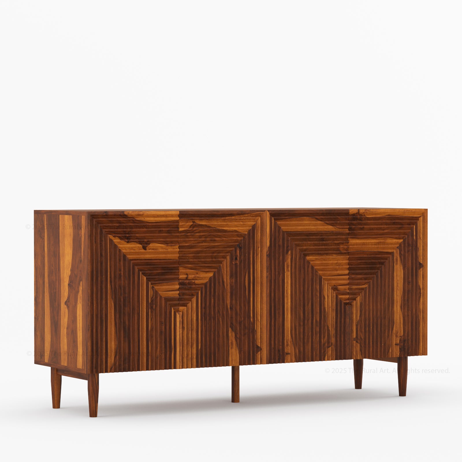 Chicago Geometric Carved Black Solid Wood Sideboard Buffet